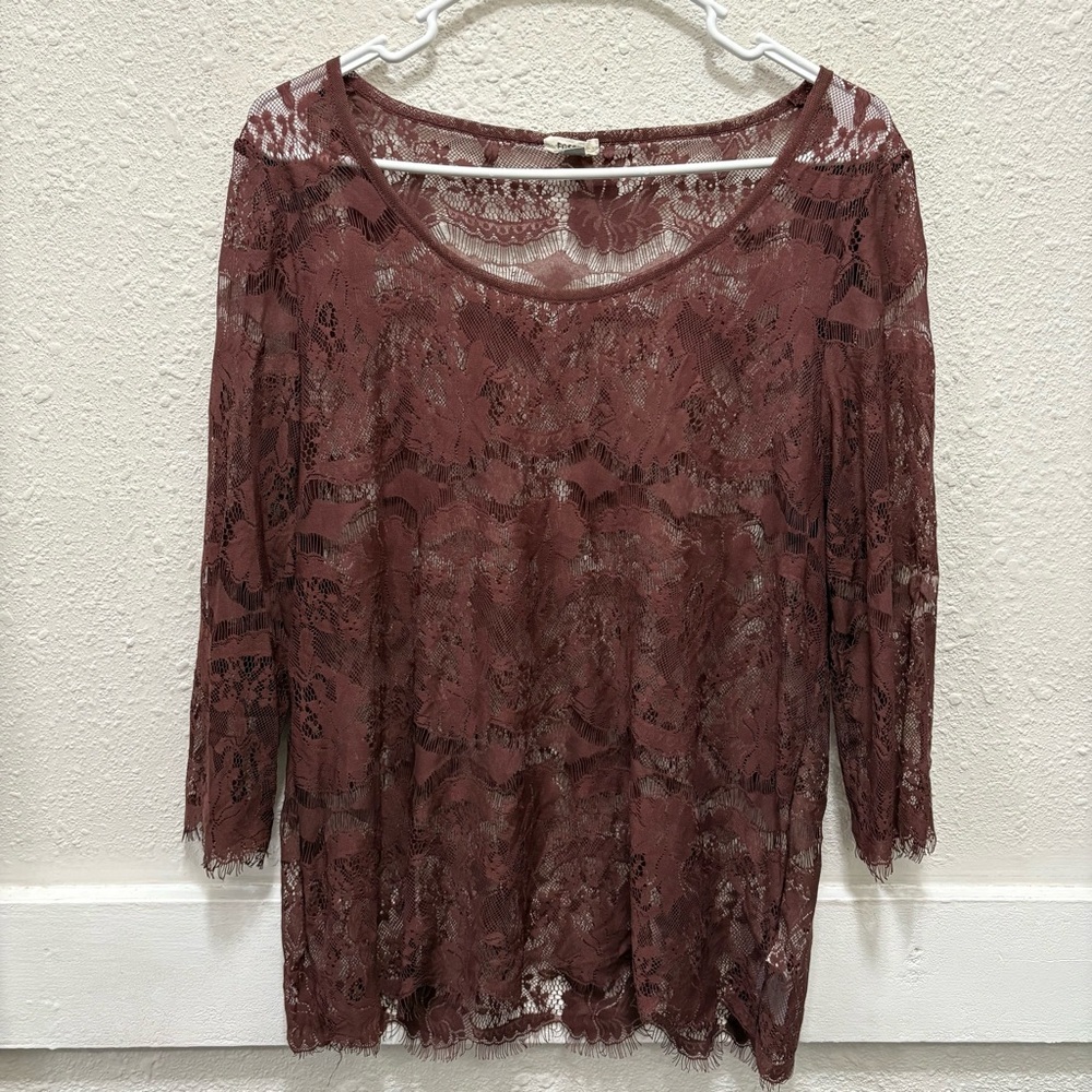 Fossil Maroon Lace 3/4 Sleeve Top Size M